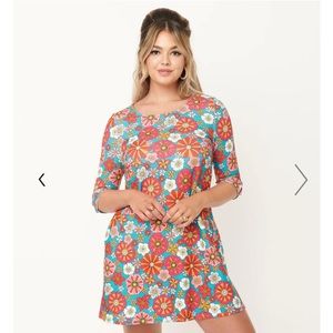 Smak Parlour Turquoise & Pink Floral Mini Dress plus Unique Vintage mod retro 60